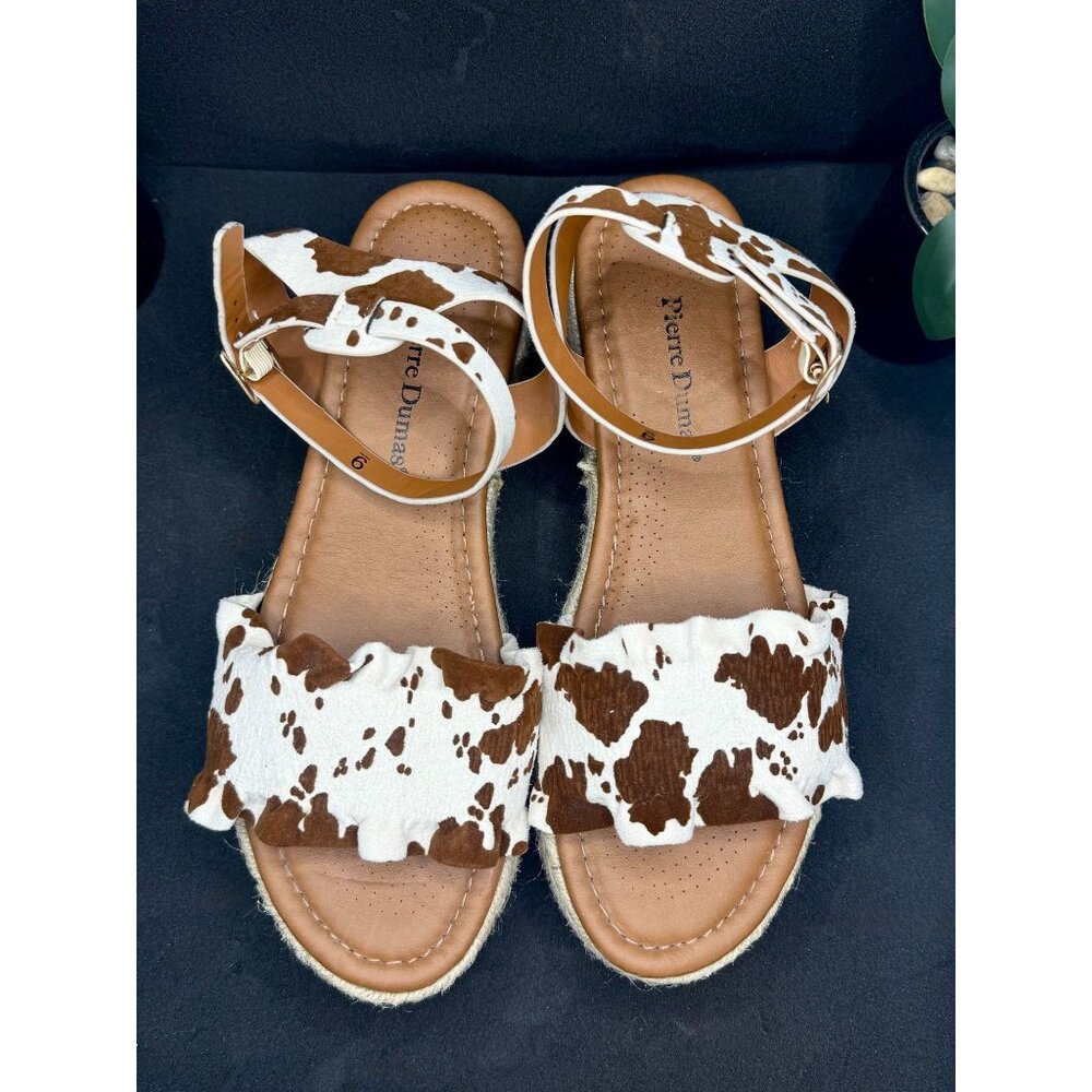 Pierre DumasWomen's Cow Print Ankle Strap Espadrille Sandals - Picture 3 of 12